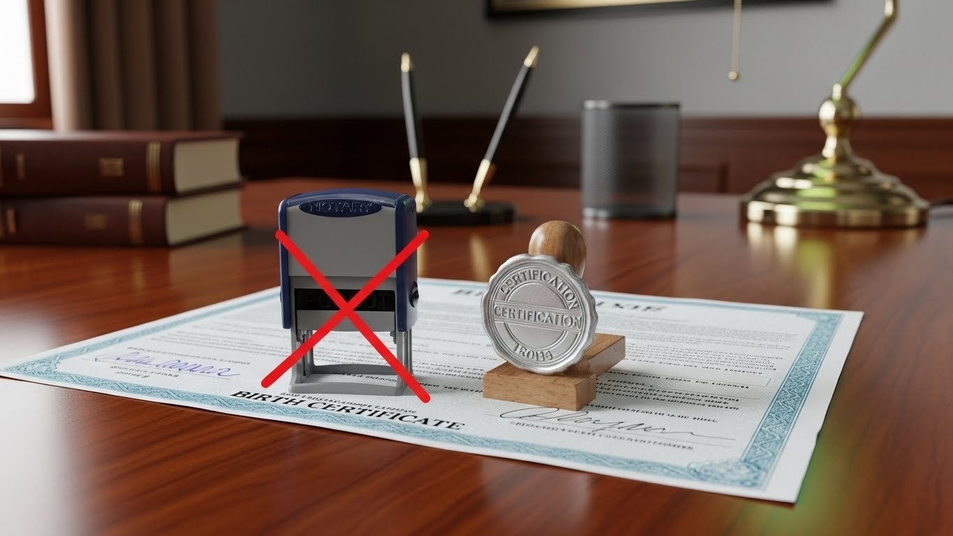 Assuming notarization applies to birth certificates 